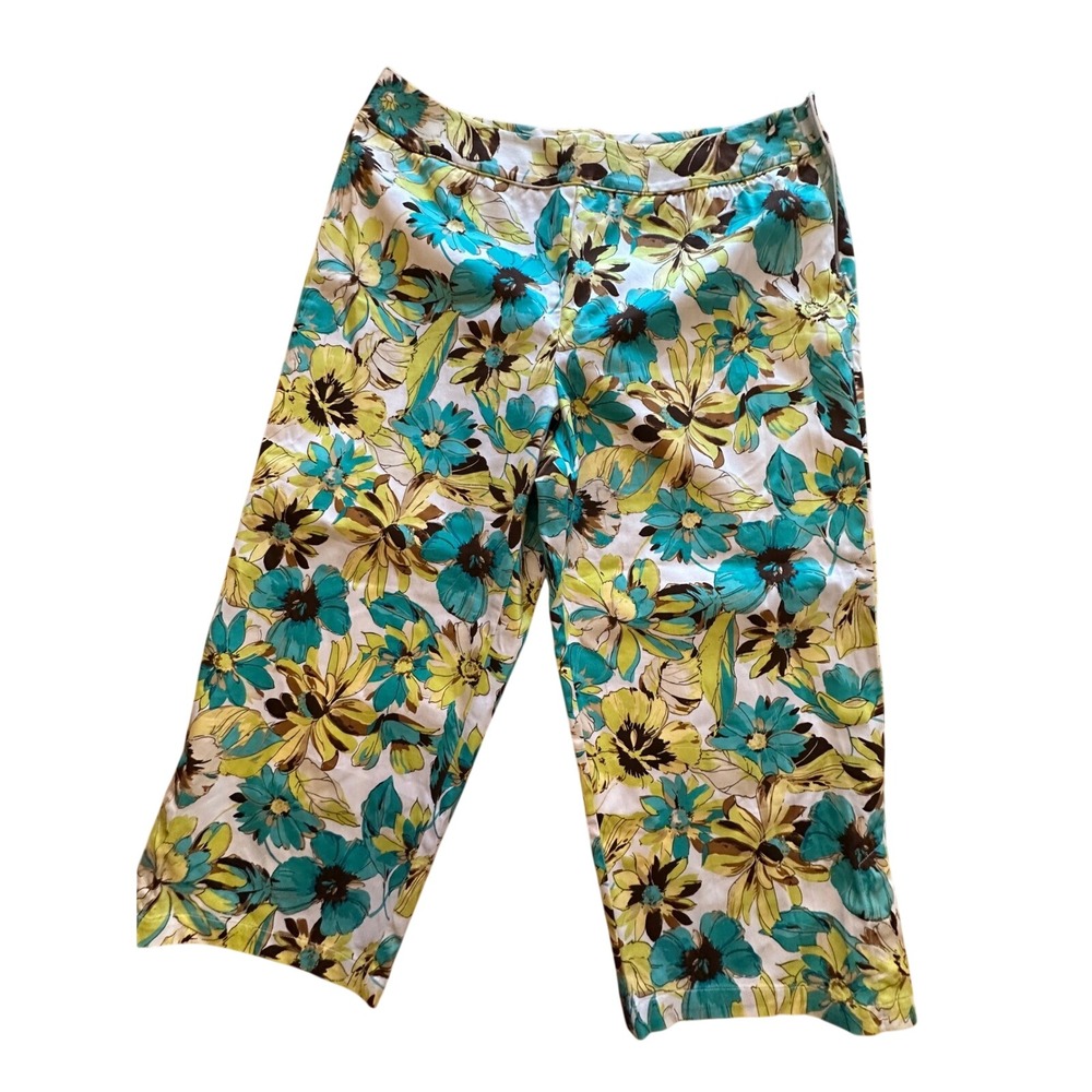Valerie Stevens Womens Floral Capri Pants Cropped Button Detail Size 14 - Picture 2 of 6